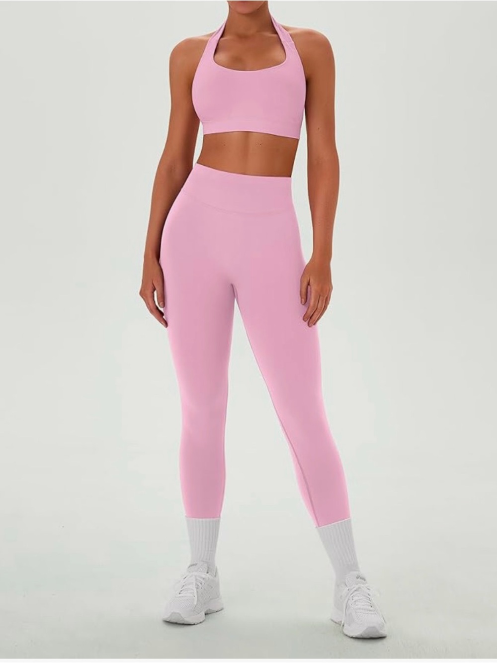 Seamless High-Waist Pink Legging Set pants and top.